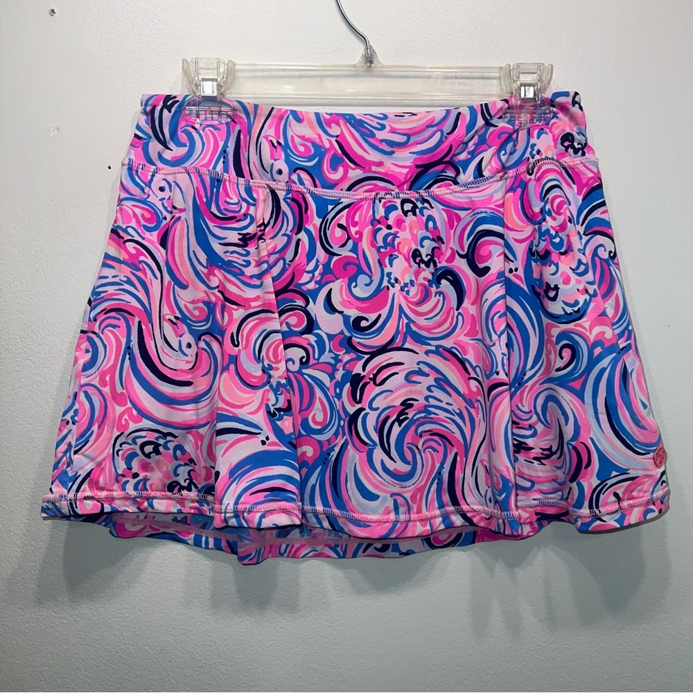 Womenโs Pink & Blue Printed Athletic Skort